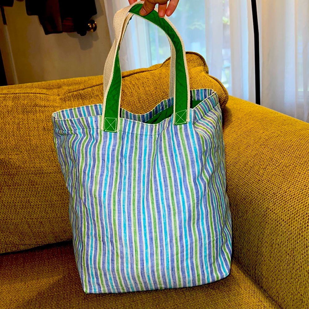 Tote bag reversible. Green and blue